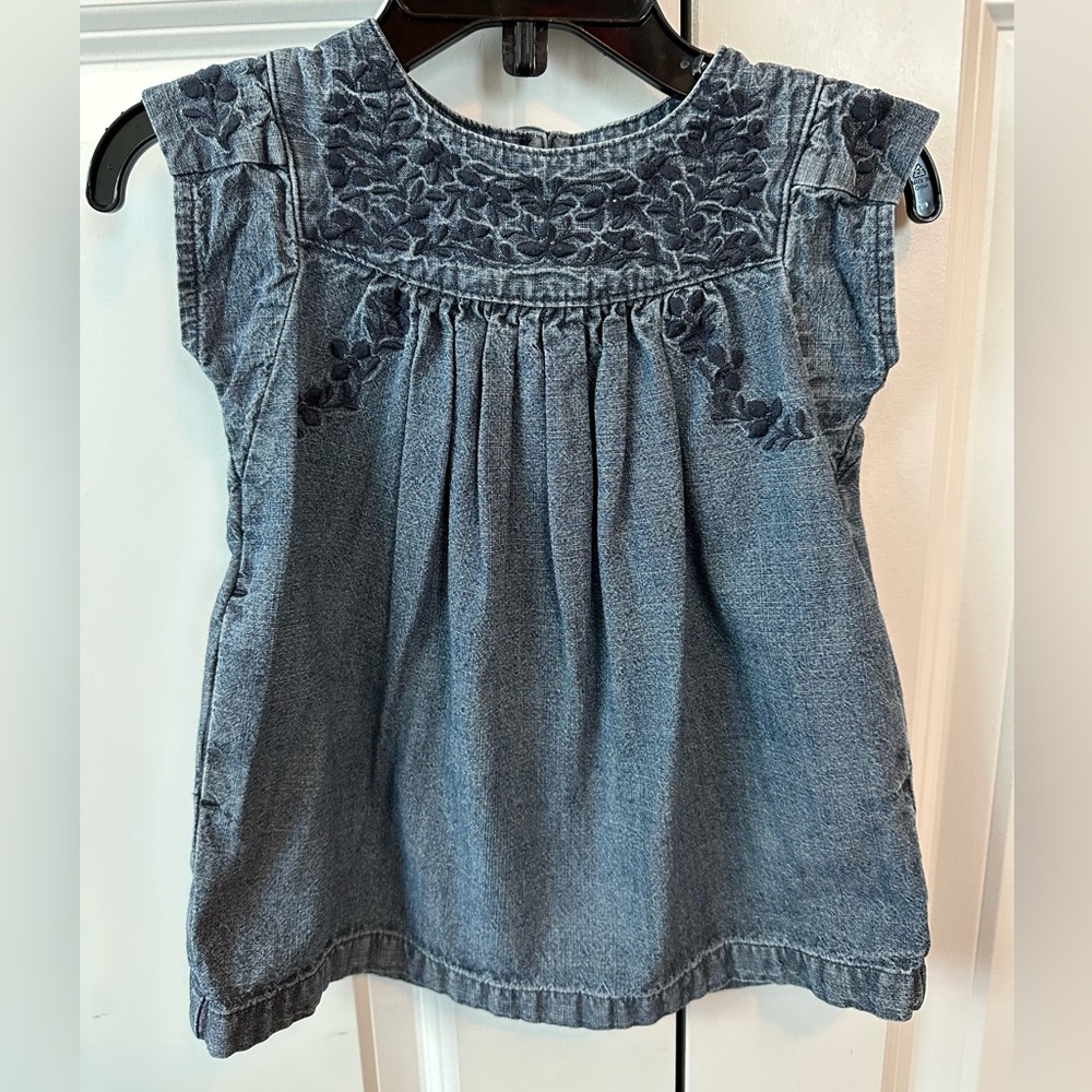 Tea Collection Embroidered Denim Dress (Size 6-12 Months)